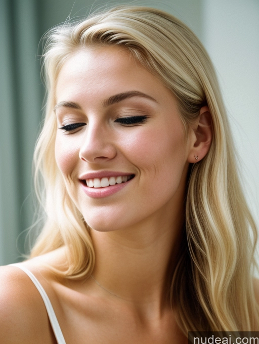 ai nude image of blond woman with long hair smiling and looking at camera pics of Nightgown Blonde Scandinavian Perfect Body Beautiful Skinny Laughing 18 Sexy Face Cleavage Bright Lighting Vintage Shocked Side View Huge Boobs Orgasm Happy