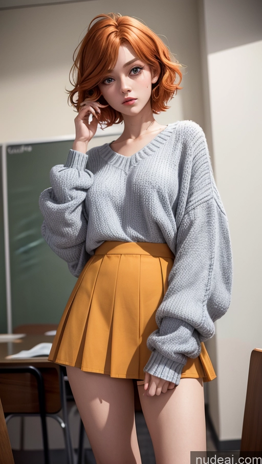 Skinny 18 Ginger Pixie Double-fold Eyelids Adjuster Teacher Mini Skirt Sweater