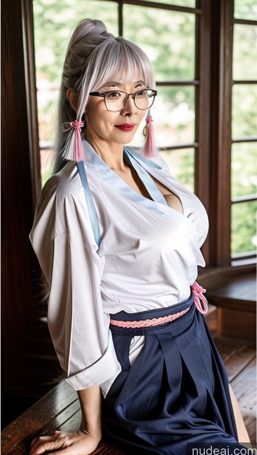 Milf One Busty Big Ass Big Hips Pubic Hair Fairer Skin 60s Asian Black Hair Lipstick Glasses Ayaka Kendo Uniform: Genshin Impact Cosplayers Partially Nude