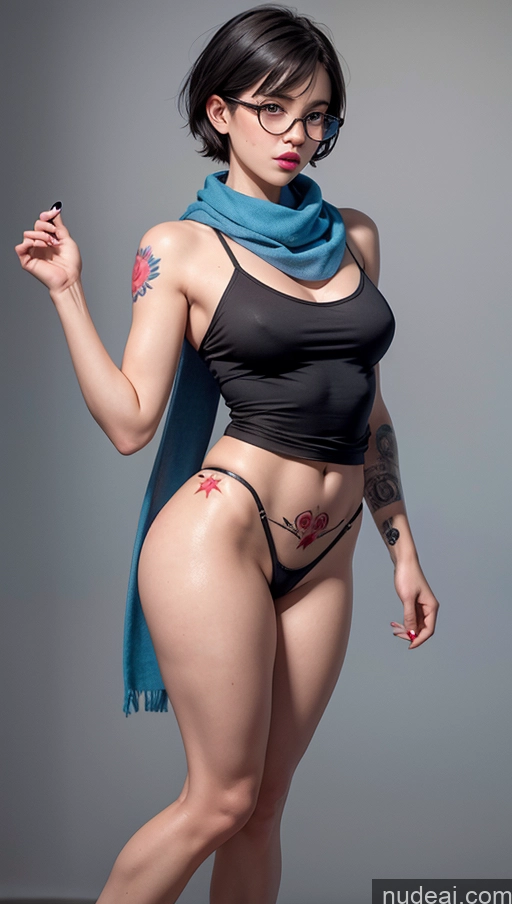 ai nude image of arafed woman in a black top and blue scarf posing for a picture pics of One Beautiful Lipstick Tattoos Big Ass Small Tits Perfect Body 20s Seductive Sexy Face Ahegao Short Hair British 3d Sorority Simple Casual Bows High Heels Glasses Short Jeans Shirt Scarf