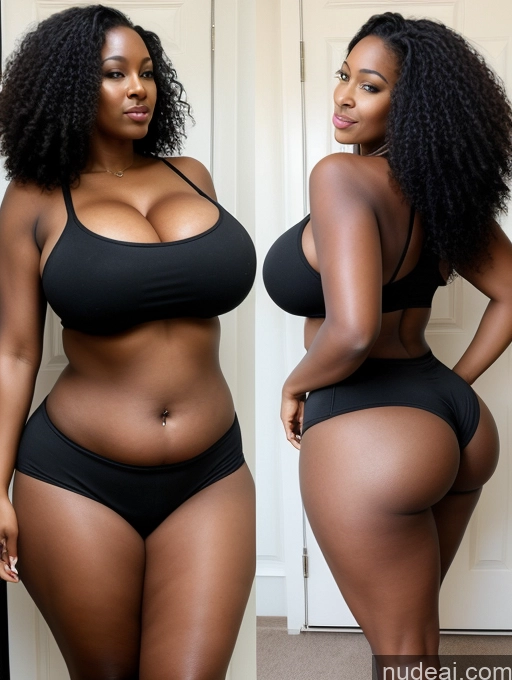 ai nude image of there are two women in black bikinis posing for a picture pics of Woman Huge Boobs Perfect Boobs Big Ass Big Hips Thick Perfect Body 30s Black Hair Long Hair African Cleavage Crop Top Jeans High Heels