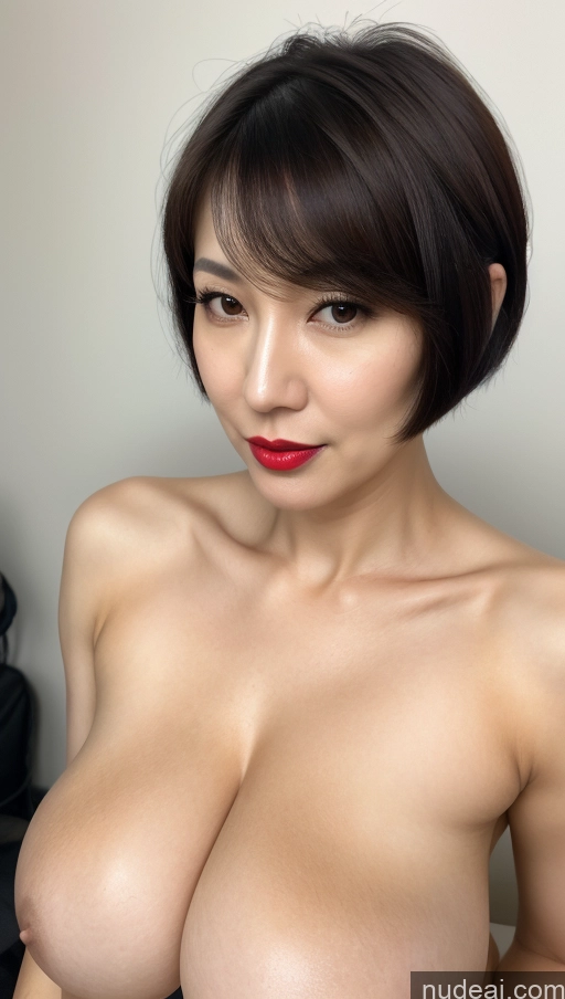 ai nude image of arafed asian woman with big breast posing for a picture pics of Woman One Huge Boobs Beautiful Lipstick Fairer Skin 40s Black Hair Short Hair Korean Close-up View Detailed Simple