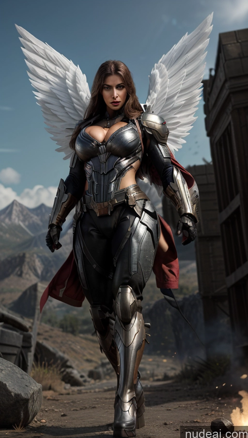 ai nude image of arafed woman in armor walking in a desert with a sword pics of Vampire Mech Suit Superhero Abs Muscular Busty Angel Powering Up Dynamic View Heat Vision Bodybuilder Has Wings Battlefield