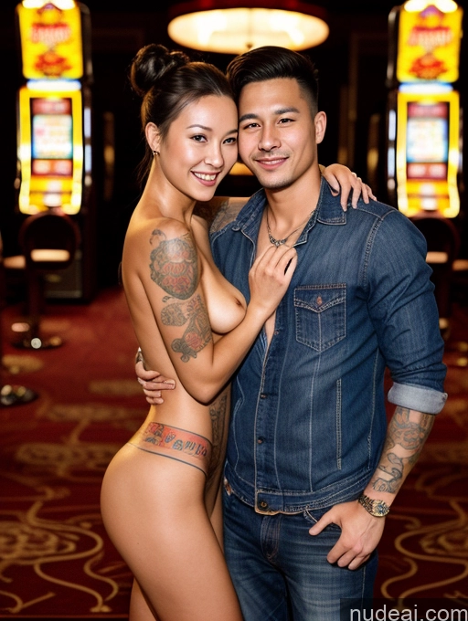 related ai porn images free for Perfect Body Small Tits Happy Glasses Film Photo Front View Topless Jeans Hair Bun Brunette Tattoos Casino 20s Two Woman + Man Chinese