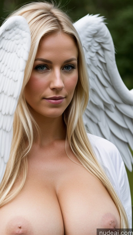 ai nude image of arafed blonde woman with angel wings posing for a picture pics of Huge Boobs 20s Straight Blonde Scandinavian Angel