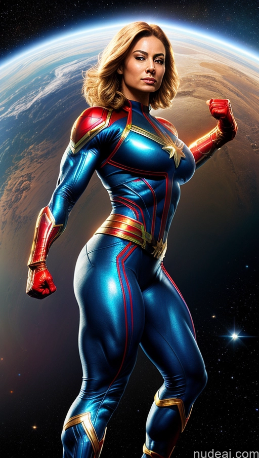 related ai porn images free for Space Suit Captain Marvel Powering Up Bodybuilder Busty Muscular Abs Heat Vision Dynamic View Space Science Fiction Style Detailed