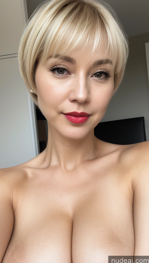 ai nude image of blond woman with big tits posing for a selfie pics of Woman One Huge Boobs Beautiful Lipstick Fairer Skin 40s Short Hair Korean Close-up View Detailed Simple Blonde