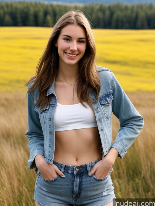 related ai porn images free for Sorority Several Small Tits Tall Skinny Fairer Skin 18 Happy Straight White Meadow Front View Jeans Jacket Crop Top