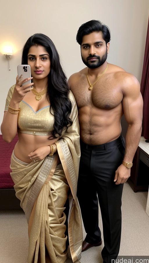 related ai porn images free for Woman + Man Small Tits Beautiful Muscular Big Ass Thick Big Hips Fat Chubby Perfect Body Pubic Hair 30s Serious Sexy Face Black Hair Indian Mirror Selfie Bedroom Front View Gold Jewelry Detailed Sari Suit