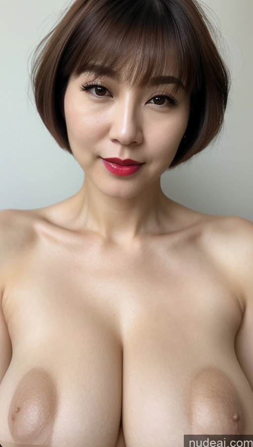 ai nude image of arafed asian woman with a very big breast posing for a picture pics of Woman One Huge Boobs Beautiful Lipstick Fairer Skin 40s Short Hair Korean Close-up View Detailed Simple