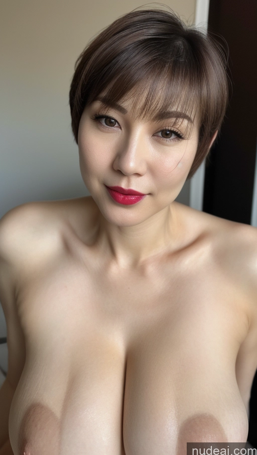 ai nude image of arafed asian woman with big breastes posing for a picture pics of One Huge Boobs Lipstick Beautiful Fairer Skin 40s Short Hair Korean Detailed Simple Woman Close-up View