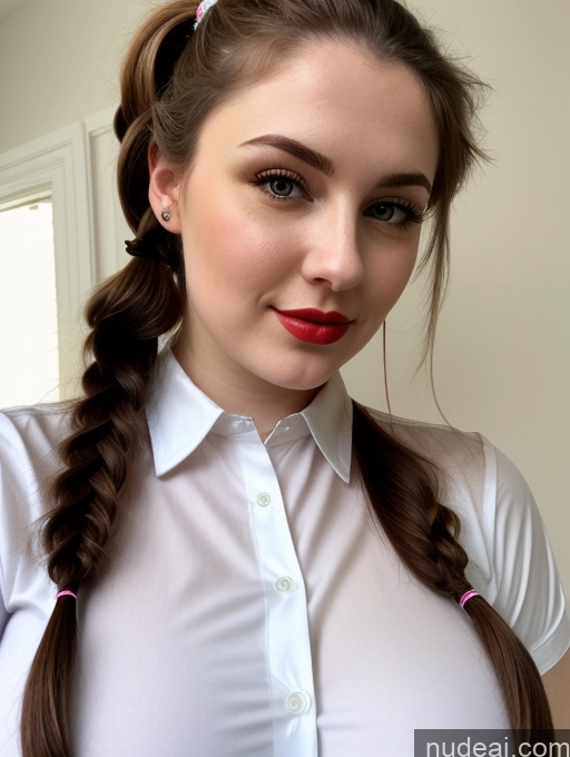 related ai porn images free for Woman Busty Perfect Boobs Beautiful Thick Fairer Skin 18 Brunette Pigtails Slicked Russian Shirt Lipstick