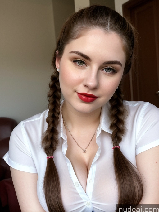 related ai porn images free for Woman Busty Perfect Boobs Beautiful Thick Fairer Skin 18 Brunette Pigtails Slicked Russian Shirt Lipstick