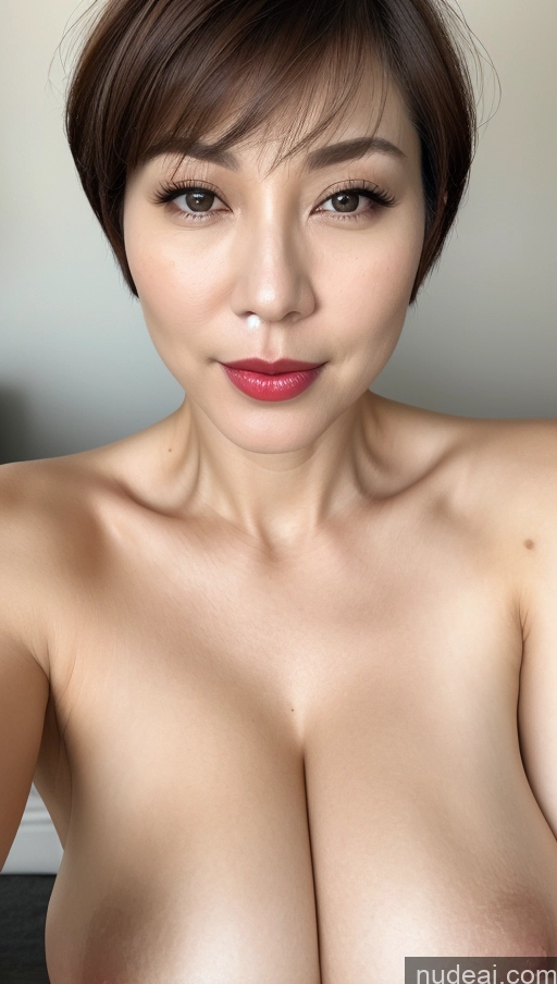 ai nude image of arafed asian woman with big breast posing for a picture pics of One Huge Boobs Lipstick Beautiful Fairer Skin 40s Short Hair Korean Detailed Simple Woman Close-up View