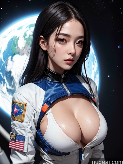 ai nude image of arafed woman in a space suit with a planet in the background pics of Korean Perfect Boobs Space Suit Cleavage