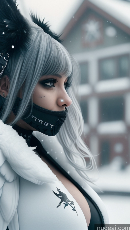 ai nude image of blond haired woman with black and white hair and a black mask pics of Athlete Huge Boobs Perfect Boobs Ethiopian Snow Close-up View Gothic Punk Girl Angel