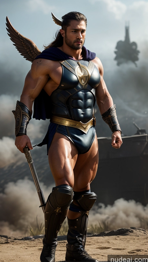 ai nude image of arafed male in a blue costume holding a sword and a sword pics of Perfect Boobs Angel Superhero Viking Battlefield Abs Bodybuilder Asian Muscular Black Hair Dynamic View