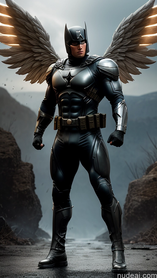 ai nude image of batman in a black leather outfit with wings standing on a road pics of Superhero Abs Muscular Busty Bodybuilder Battlefield Angel Fantasy Armor