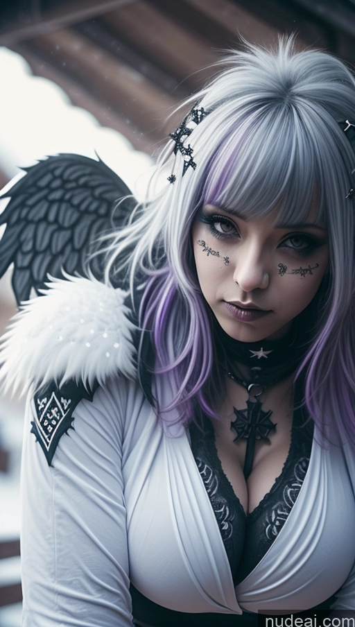 ai nude image of arafed woman with purple hair and angel wings posing for a picture pics of Ethiopian Snow Angel Athlete Perfect Boobs Close-up View Huge Boobs Gothic Punk Girl Purple Hair