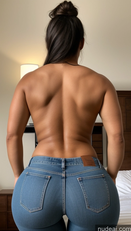 ai nude image of araffe butt of a woman in jeans standing on a bed pics of Athlete Big Ass Big Hips Bedroom Jeans Back View