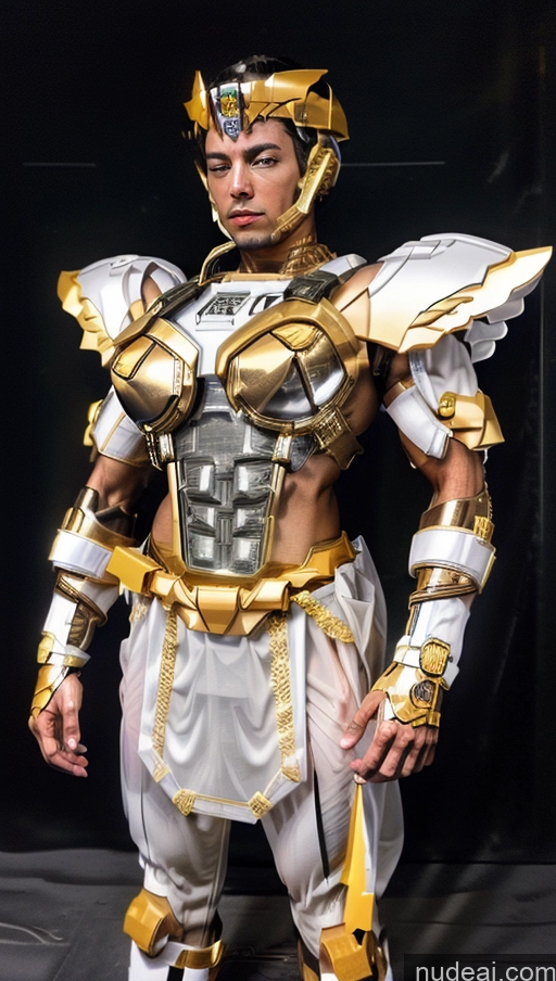 ai nude image of arafed man in a costume with gold armor and wings pics of Tie SuperMecha: A-Mecha Musume A素体机娘 Menstoga, White Robes, In White And Gold Costumem, Gold Headpiece, Gold Belt, Gold Chain Woman Busty Muscular Abs SSS: A-Mecha Musume A素体机娘 Knight Space Suit Sci-fi Armor Powering Up Heat Vision Dynamic View Perfect Boobs