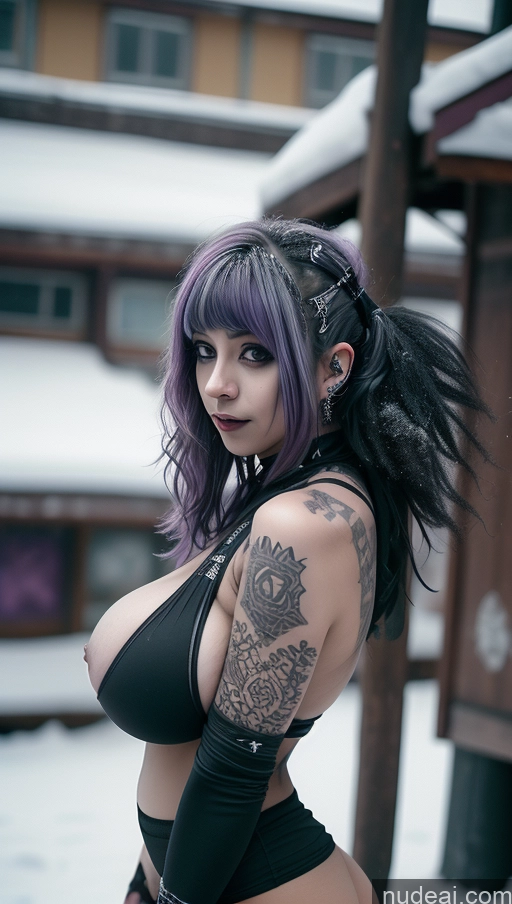 ai nude image of arafed woman with purple hair and tattoos posing in the snow pics of Athlete Busty Perfect Boobs Purple Hair Gothic Punk Girl Snow Ethiopian Huge Boobs Close-up View Small Tits