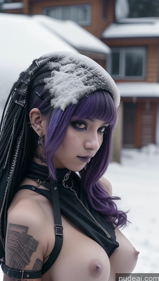 related ai porn images free for Athlete Busty Perfect Boobs Purple Hair Gothic Punk Girl Ethiopian Close-up View Snow