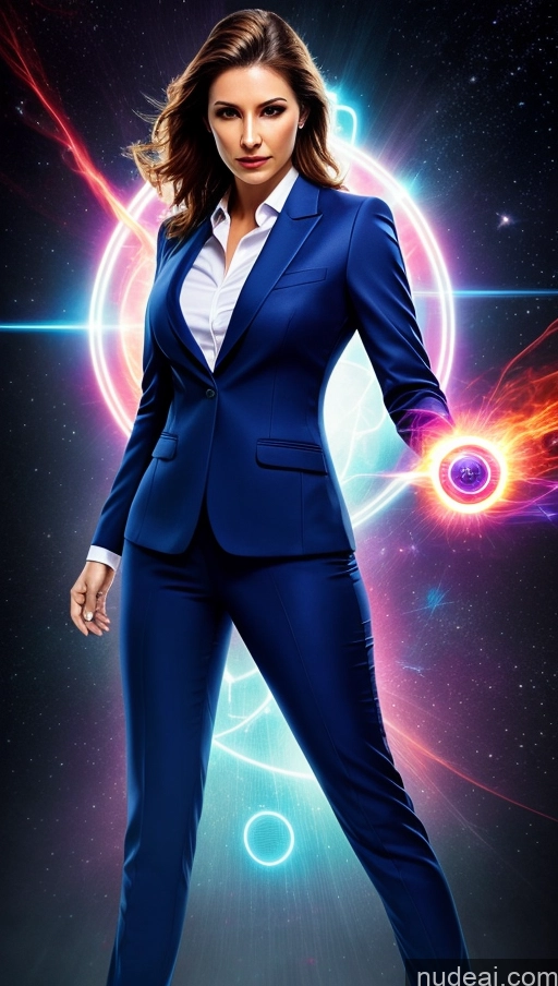 ai nude image of arafed woman in a blue suit and white shirt posing for a picture pics of Suit Heat Vision Dynamic View Powering Up