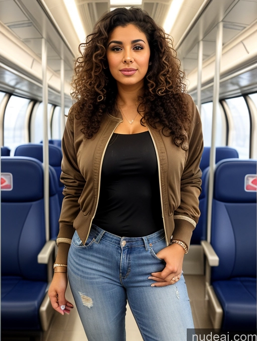 related ai porn images free for Woman Thick Brunette Arabic Front View Beautiful Tanned Skin Perfect Boobs 20s Big Ass Bomber Jeans Curly Hair Several Train Shirt