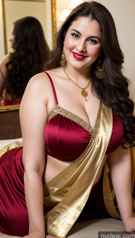 ai nude image of araffe woman in a red and gold sari posing for a picture pics of Milf Busty Beautiful Lipstick Thick Big Hips Chubby Fat 20s Happy Seductive Brunette Long Hair Russian Party Front View Straddling Fairer Skin Sari Blouse Dirndl Victorian Cleavage Gold Jewelry