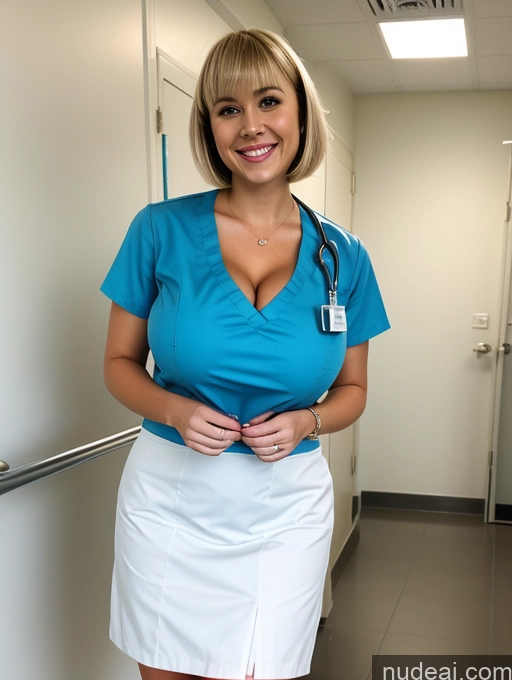 related ai porn images free for Busty Beautiful Skinny Woman 30s Huge Boobs Happy Laughing Blonde Short Hair British Nurse Hospital Cleavage Micro Skirt