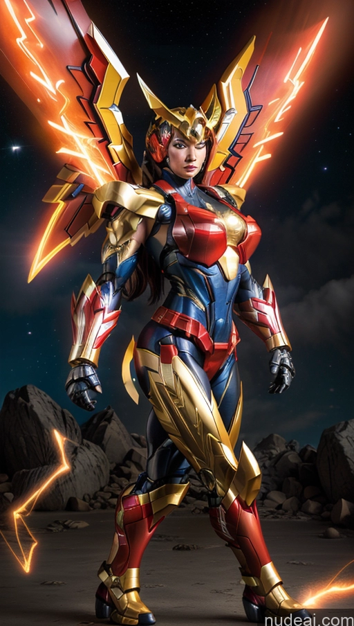 ai nude image of a close up of a person in a costume with a sword pics of Bodybuilder Perfect Boobs Superhero SuperMecha: A-Mecha Musume A素体机娘 Has Wings Powering Up