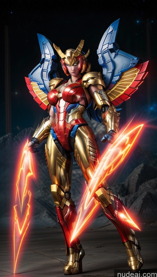 ai nude image of a close up of a statue of a woman with a lightning bolt pics of Bodybuilder Perfect Boobs Superhero SuperMecha: A-Mecha Musume A素体机娘 Has Wings Powering Up