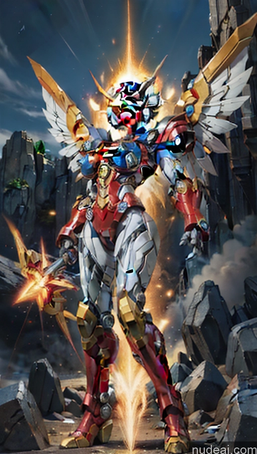 ai nude image of arafed image of a robot with wings and a sword pics of Bodybuilder Perfect Boobs Superhero SuperMecha: A-Mecha Musume A素体机娘 Has Wings Powering Up Heat Vision Dynamic View