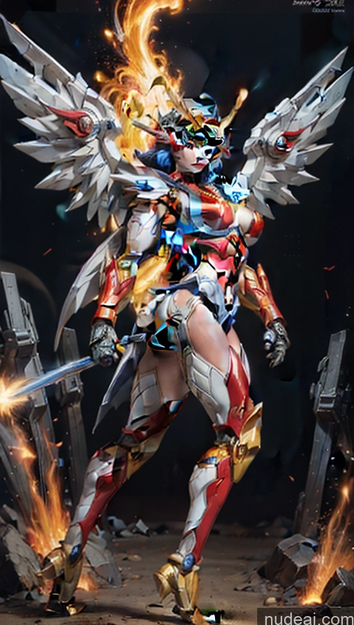 ai nude image of arafed image of a woman with wings and a sword pics of Bodybuilder Perfect Boobs Superhero SuperMecha: A-Mecha Musume A素体机娘 Has Wings Powering Up