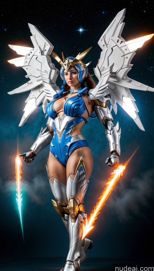 ai nude image of a close up of a woman in a blue and white outfit holding a sword pics of Bodybuilder Perfect Boobs Has Wings Powering Up SSS: A-Mecha Musume A素体机娘 Israel