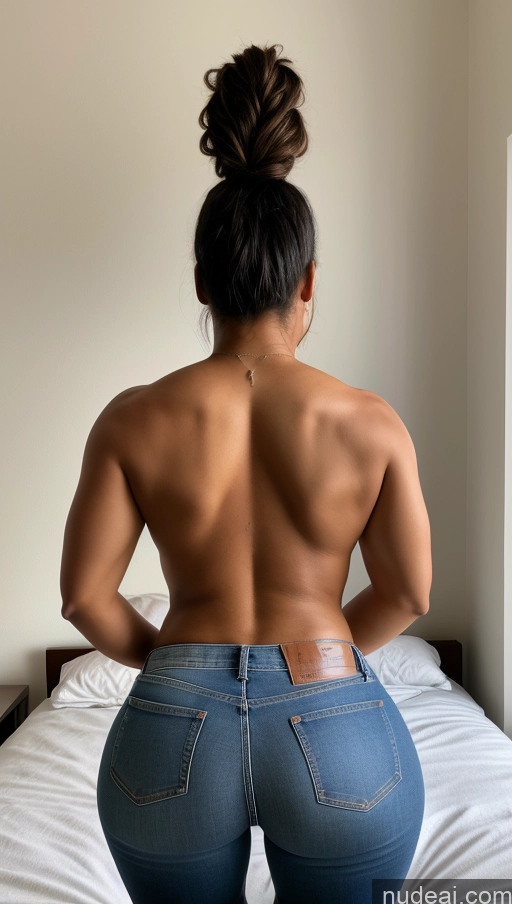 ai nude image of araffed woman in jeans showing off her butt on a bed pics of Athlete Big Ass Big Hips Bedroom Back View Jeans