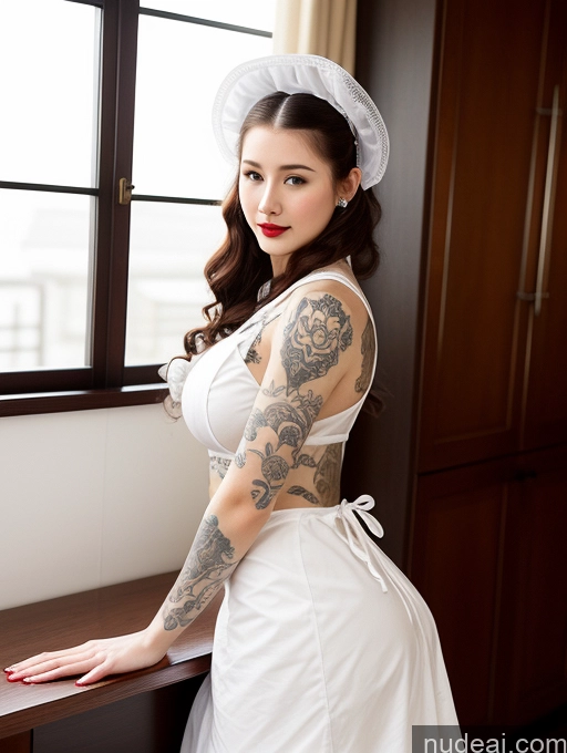 ai nude image of there is a woman with a tattoo on her arm posing for a picture pics of Beautiful Perfect Boobs Lipstick Tattoos Abs Fairer Skin 18 Seductive Japanese Curly Hair Ginger Maid Victorian