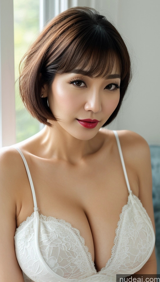 related ai porn images free for Woman One Huge Boobs Beautiful Lipstick Fairer Skin 40s Short Hair Korean Dress Traditional Close-up View Detailed Cleavage