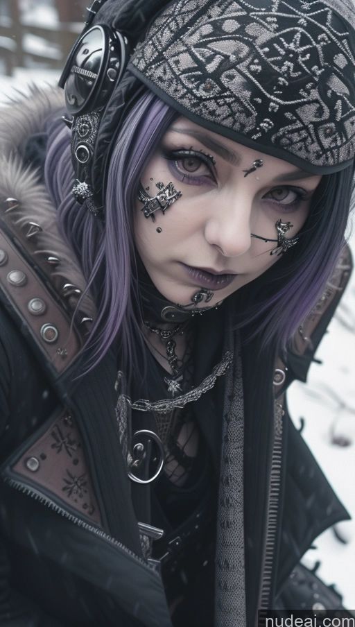 ai nude image of arafed woman with purple hair and black and white makeup wearing a black jacket pics of Milf Perfect Boobs Snow Nude Spread Pussy Purple Hair Steampunk Close-up View Ethiopian Gothic Punk Girl