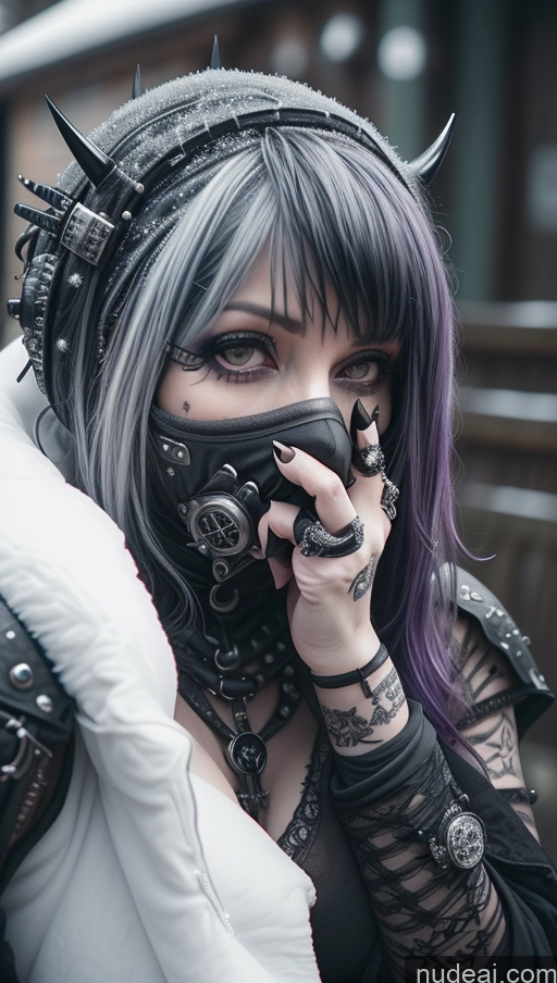 ai nude image of araffe woman with purple hair and black leather mask talking on a cell phone pics of Milf Snow Nude Spread Pussy Purple Hair Steampunk Close-up View Ethiopian Gothic Punk Girl Perfect Boobs Thick