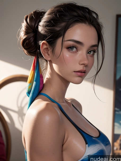 ai nude image of there is a woman with a colorful scarf on her head pics of Photostudio, Shooting Light, Indoors, Cable, Light, Cyclorama, White Cyclorama, Painting 18 Hair Bun Alternative Bodypaint Tank Top Working Out