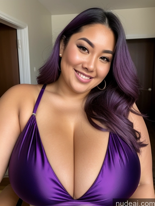 ai nude image of arafed woman in a purple bikini posing for a picture pics of Sorority Busty Huge Boobs Beautiful Perfect Boobs Thick Chubby Fat 30s Happy Purple Hair Filipina Close-up View One Piece Swimsuit Satin