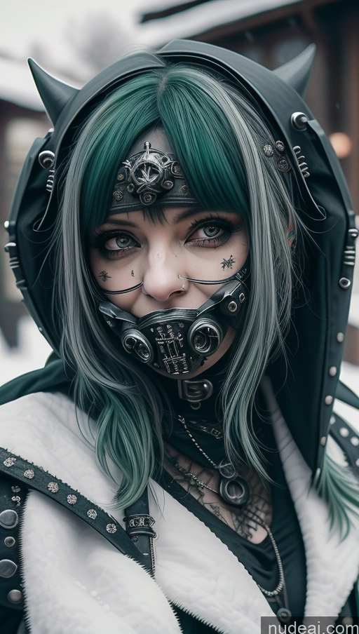 ai nude image of arafed woman with green hair and a hood with horns pics of Milf Chubby Green Hair Ethiopian Snow Laughing Steampunk Busty Perfect Boobs Close-up View Gothic Punk Girl Fallout