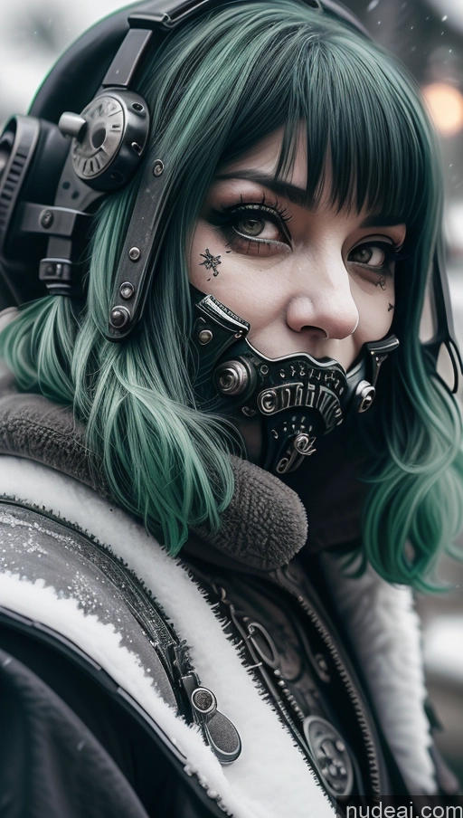 ai nude image of arafed woman with green hair wearing a black and white mask pics of Milf Chubby Green Hair Ethiopian Snow Laughing Steampunk Busty Perfect Boobs Close-up View Gothic Punk Girl Fallout