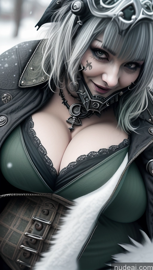 ai nude image of arafed woman in a cosplay outfit with a large breast pics of Milf Chubby Green Hair Ethiopian Snow Laughing Steampunk Busty Close-up View Huge Boobs Perfect Boobs Gothic Punk Girl Cleavage