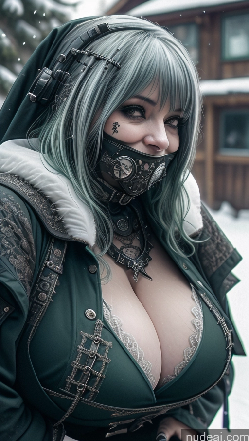 ai nude image of araffe with a hood and a scarf on her head pics of Milf Chubby Green Hair Ethiopian Snow Laughing Steampunk Busty Close-up View Huge Boobs Perfect Boobs Gothic Punk Girl Cleavage