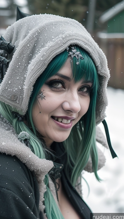 ai nude image of arafed woman with green hair and a hoodie smiling pics of Milf Busty Perfect Boobs Chubby Green Hair Ethiopian Snow Close-up View Gothic Punk Girl Laughing