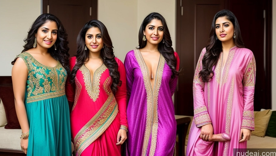 ai nude image of a group of women in colorful saris posing for a picture pics of Woman Trans Girl With Erect Penis Two Salwar