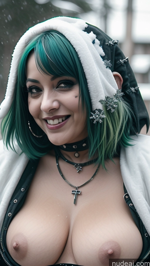 ai nude image of araffe with green hair and a hood on a street pics of Milf Busty Perfect Boobs Chubby Green Hair Ethiopian Snow Close-up View Gothic Punk Girl Laughing